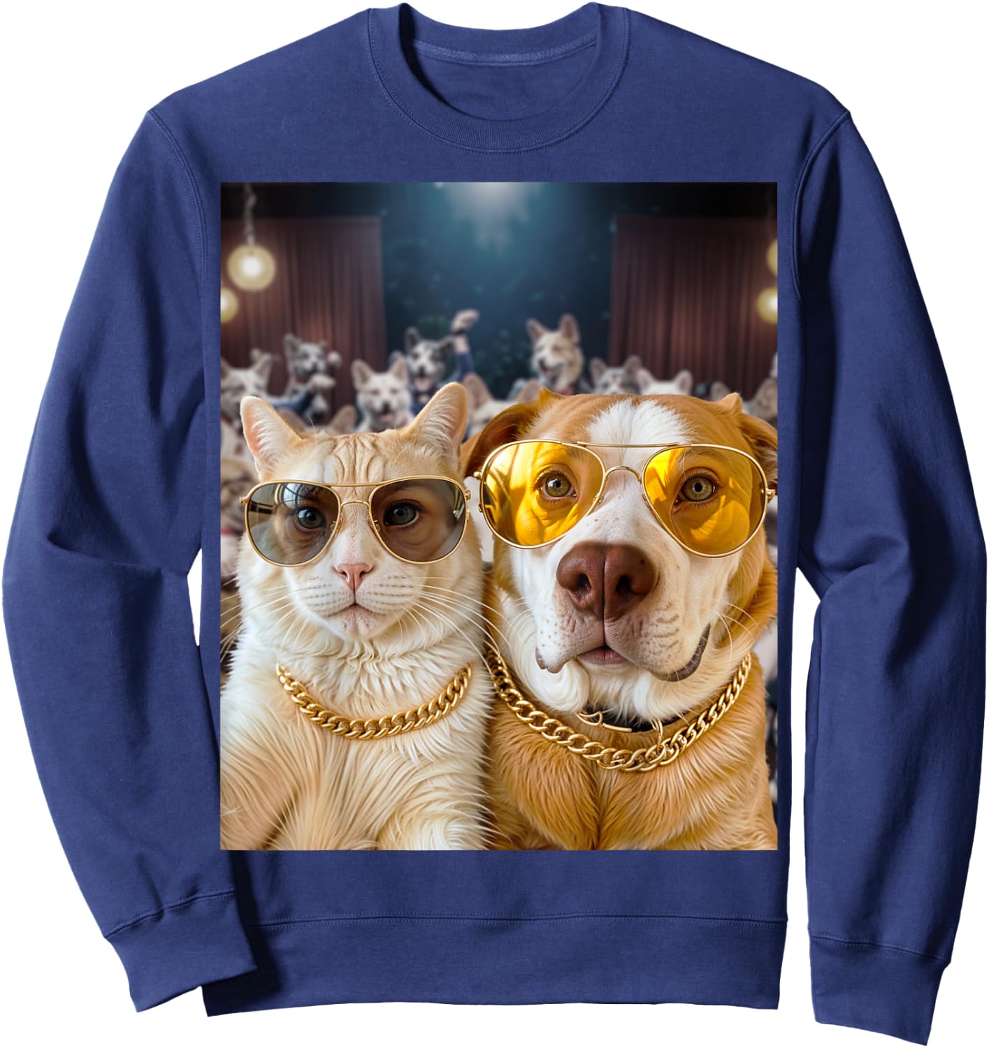 Selfie Cat Selfie Dog Party Buddies Women Girls Kids Sweatshirt - Sweatshirt | Navy