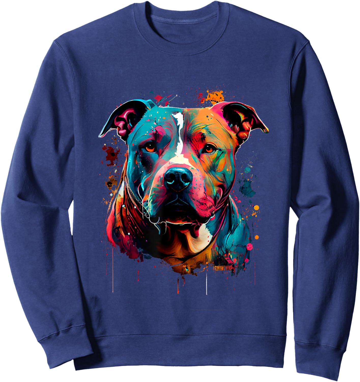 Vibrant Pitbull Painting Drip Sweatshirt - Sweatshirt | Navy