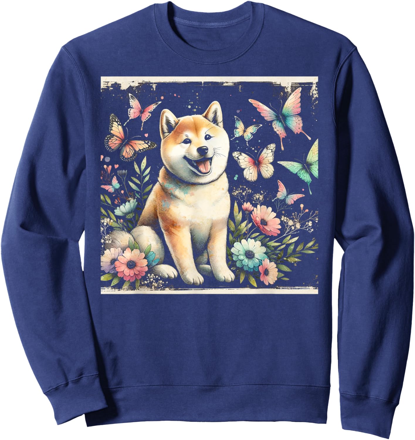 Shiba Inu and Butterflies Sweatshirt - Sweatshirt | Navy