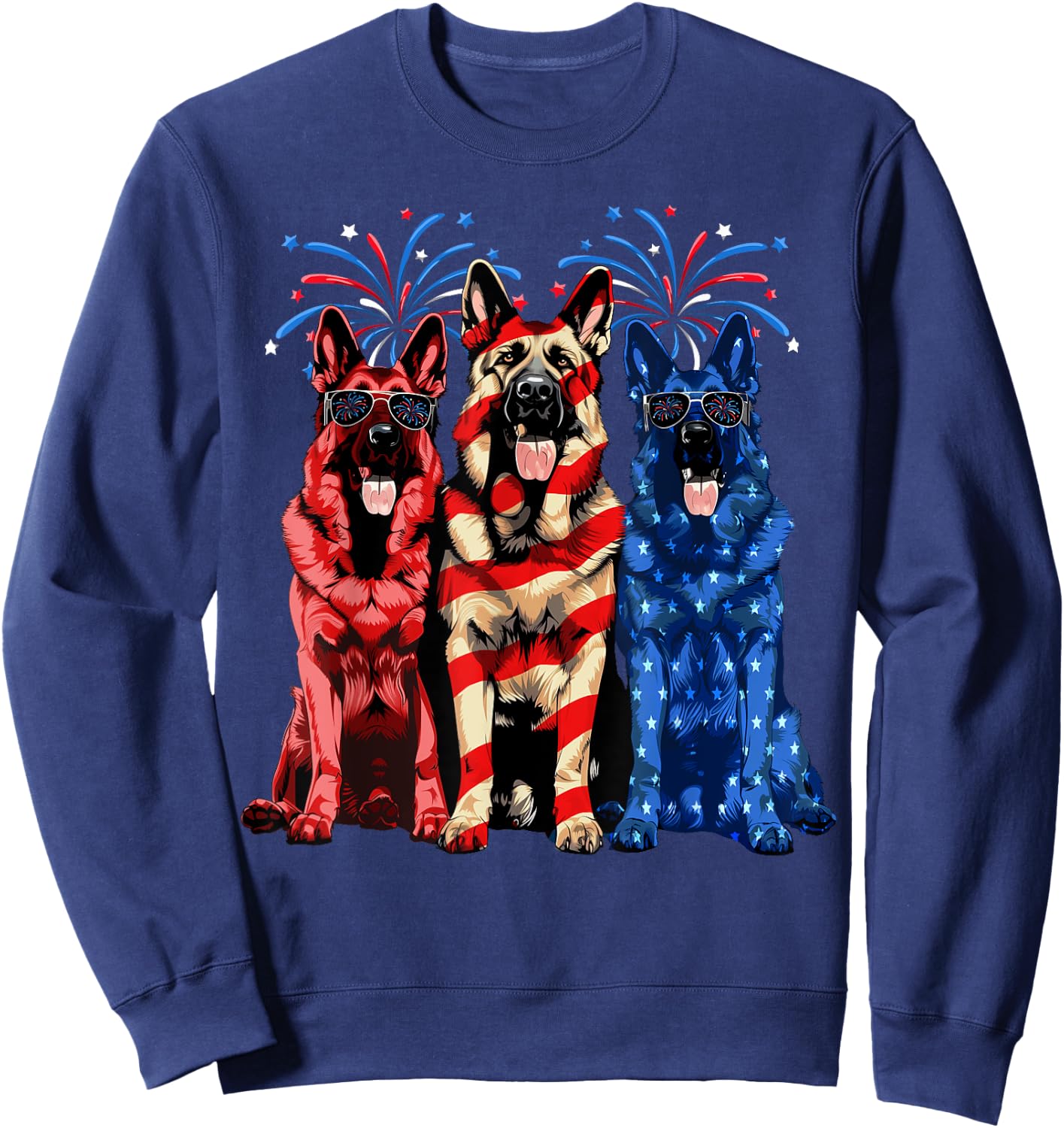 4th Of July German Shepherd American Flag Red White And Blue Sweatshirt - Sweatshirt | Navy