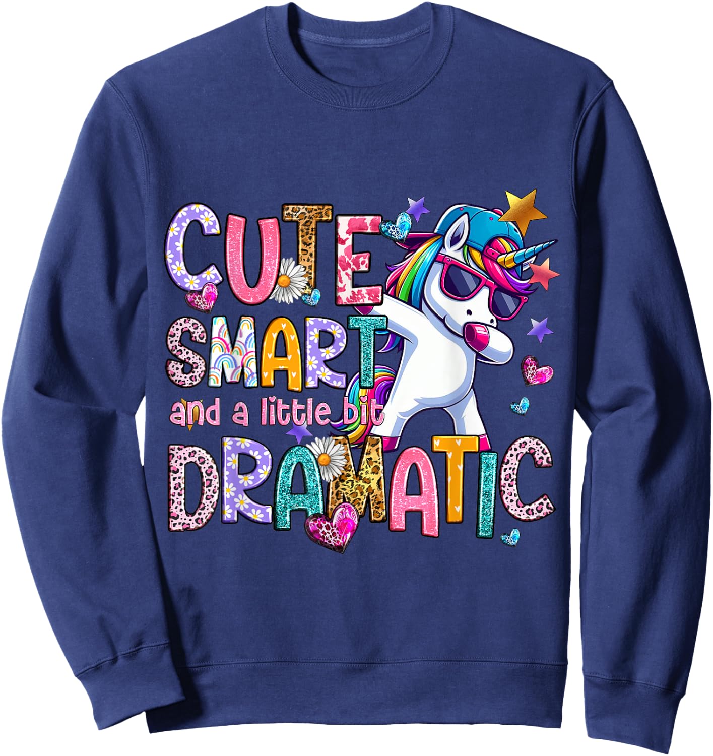 Cute Smart And A Little Bit Dramatic Funny Unicorn Kid Girls Sweatshirt - Sweatshirt | Navy