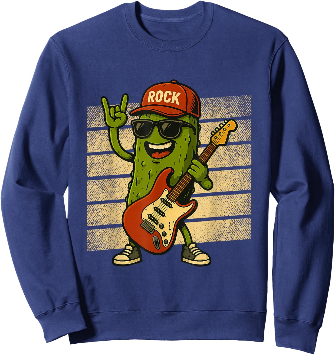 Pickle Playing Electric Guitar Rock Star Funny Pickles Lover Sweatshirt - Sweatshirt | Navy