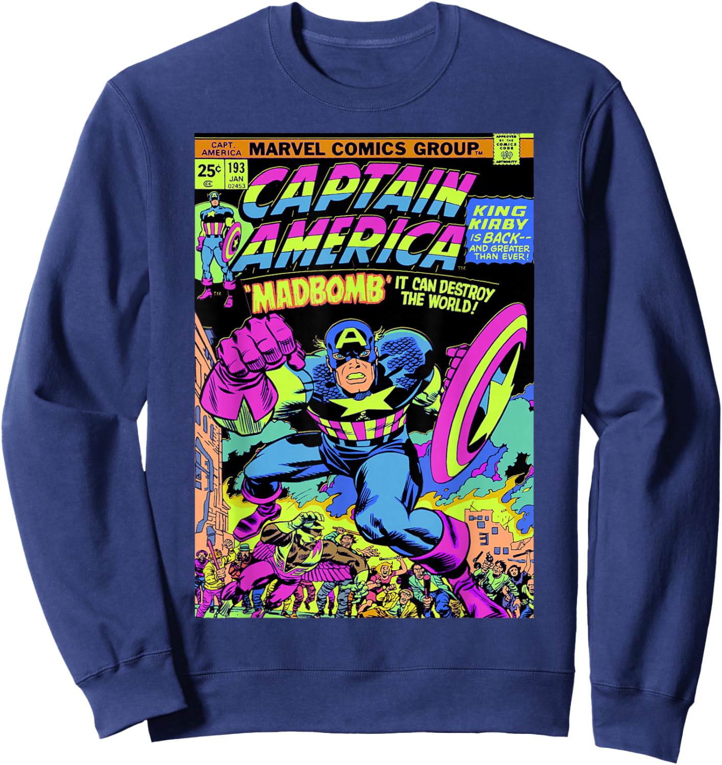 Marvel Captain America Comic Neon Graphic Sweatshirt - Sweatshirt | Navy