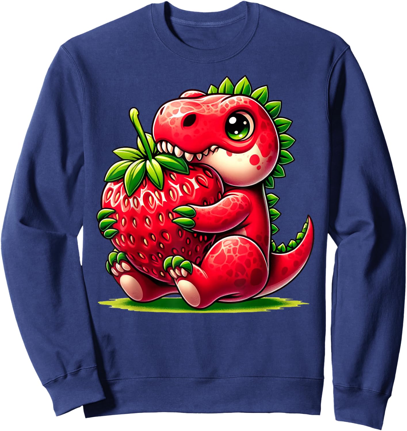 Cute Strawberry Summer Fruit Lover Dinosaur T Rex Boys Girls Sweatshirt - Sweatshirt | Navy