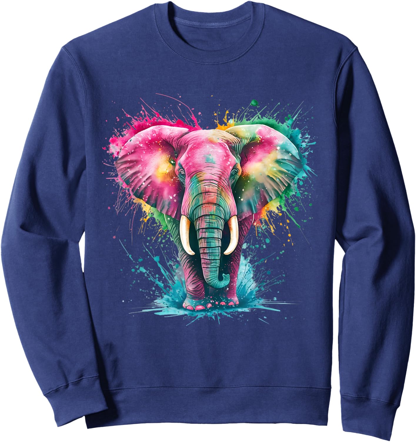 Elephant Men Women Colourful Watercolour Elephant Sweatshirt - Sweatshirt | Navy