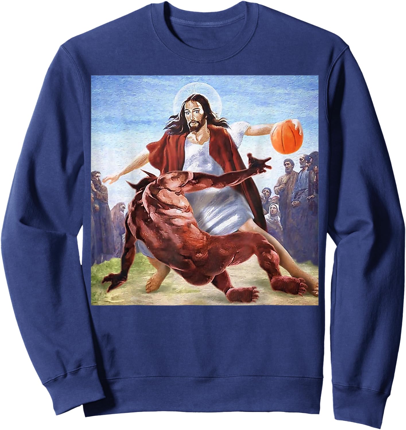Funny Jesus Crossing Up The Devil Christian Religious Sweatshirt - Sweatshirt | Navy