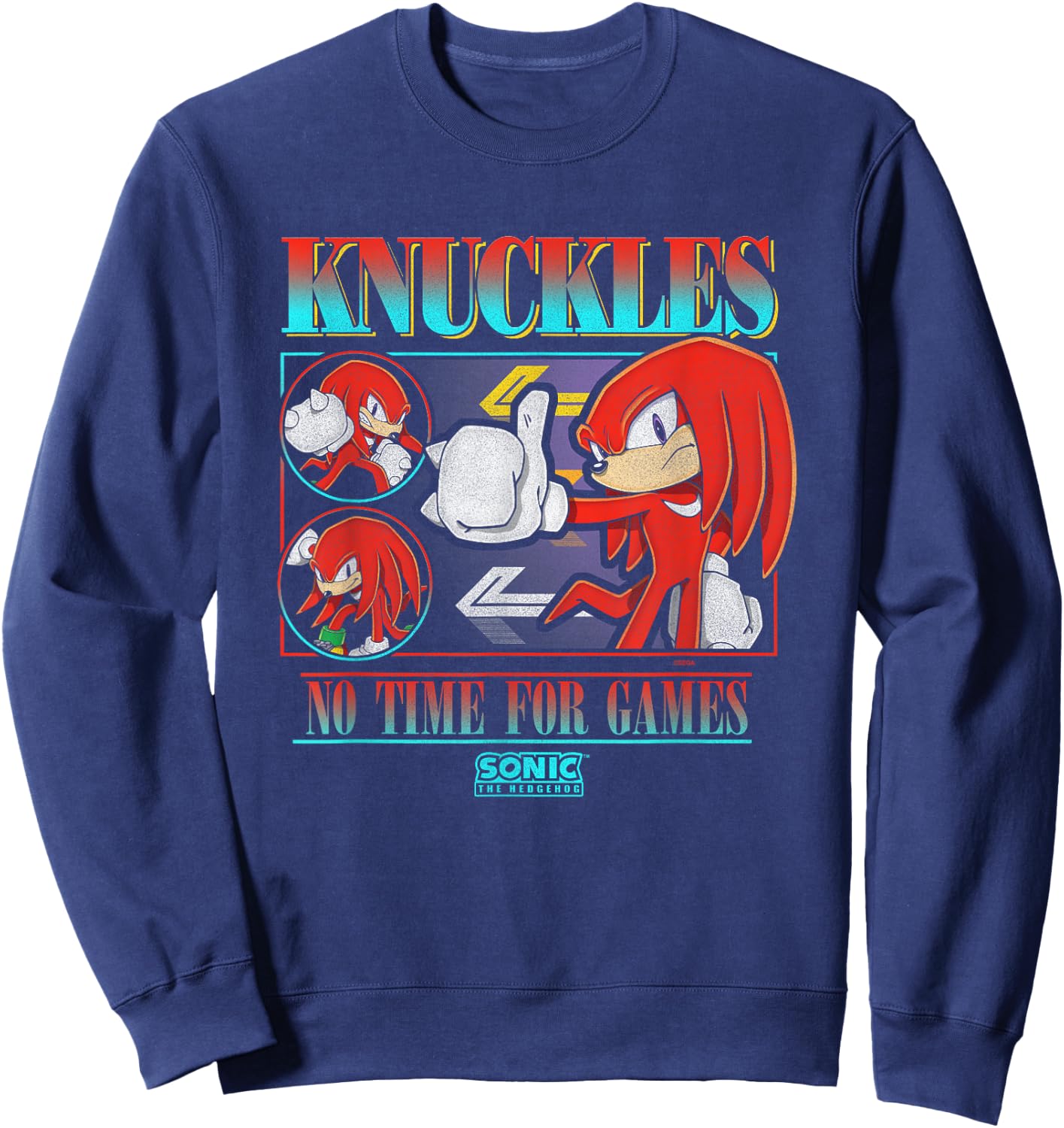 Sonic The Hedgehog Knuckles No Time For Games Vintage Sweatshirt - Sweatshirt | Navy