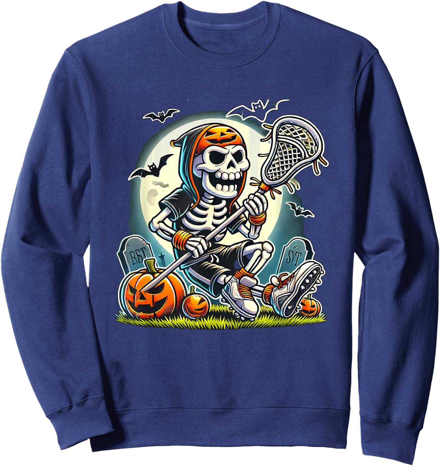Halloween Skeleton Lacrosse Sweatshirt - Sweatshirt | Navy