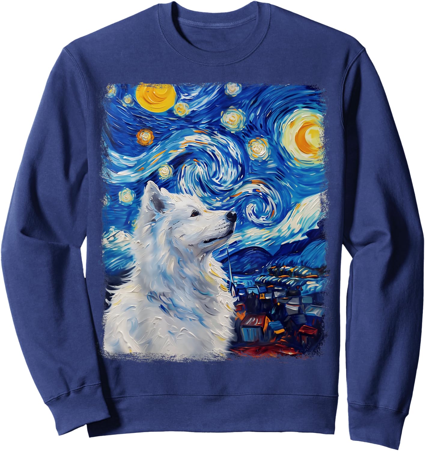 Samoyed Dog Starry Night Painting Sweatshirt - Sweatshirt | Navy