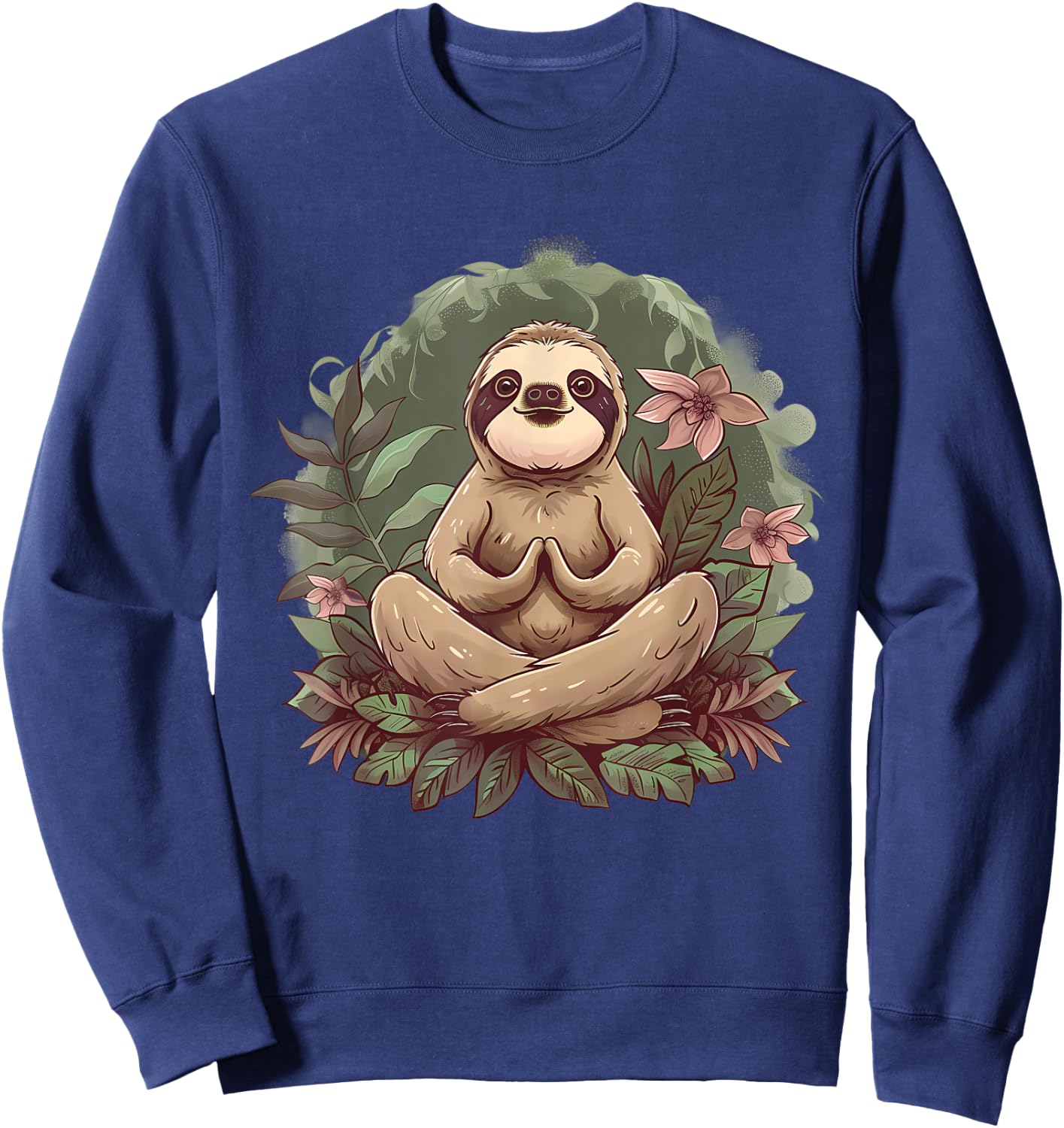Sloth Meditation Spirituality Buddha Buddhist Floral Yoga Sweatshirt - Sweatshirt | Navy