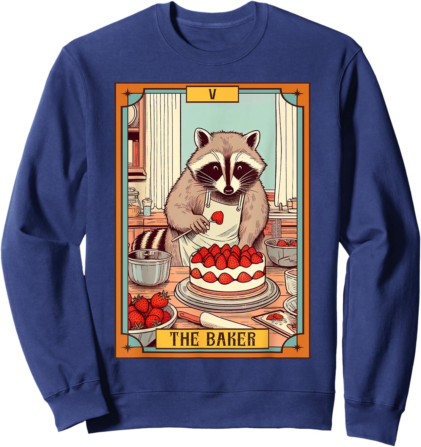 Baker Baking Lover Racoon making Cake The Baker Tarot Card Sweatshirt - Sweatshirt | Navy