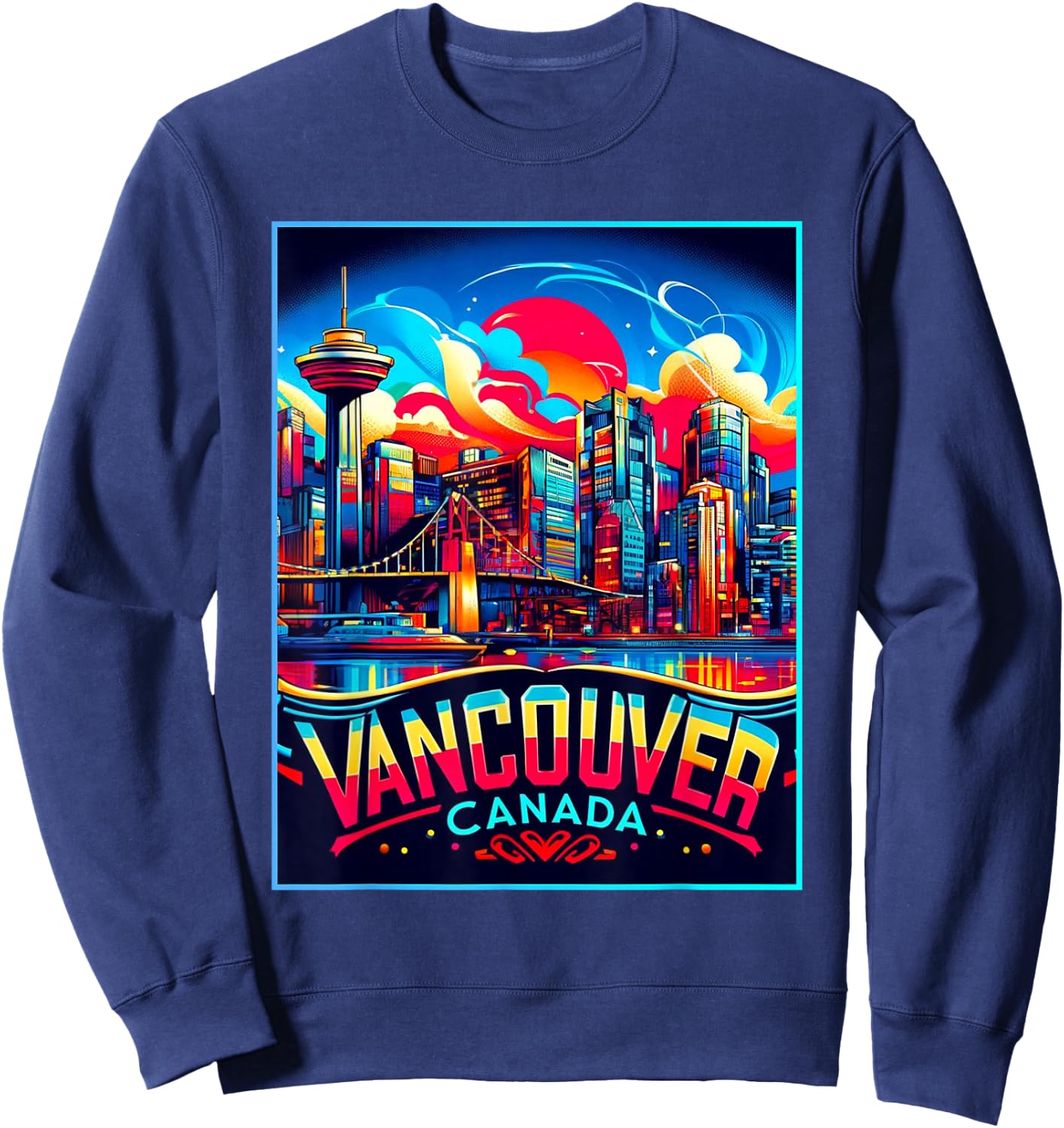 Vancouver Canada Shirt Family Trip 80s Retro City Skyline Sweatshirt - Sweatshirt | Navy