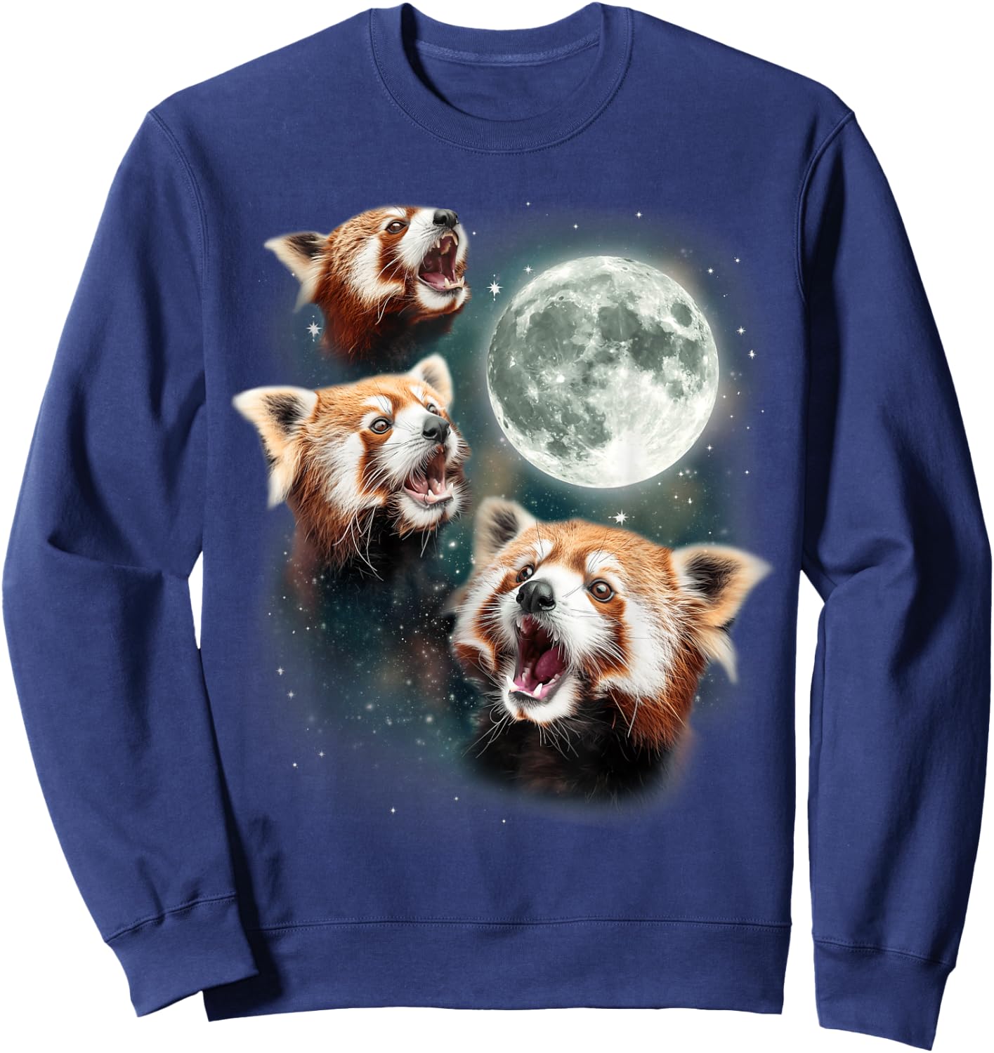 Three Red Panda Moon | 3 Moon Forest Bamboo Howling Bear Sweatshirt - Sweatshirt | Navy