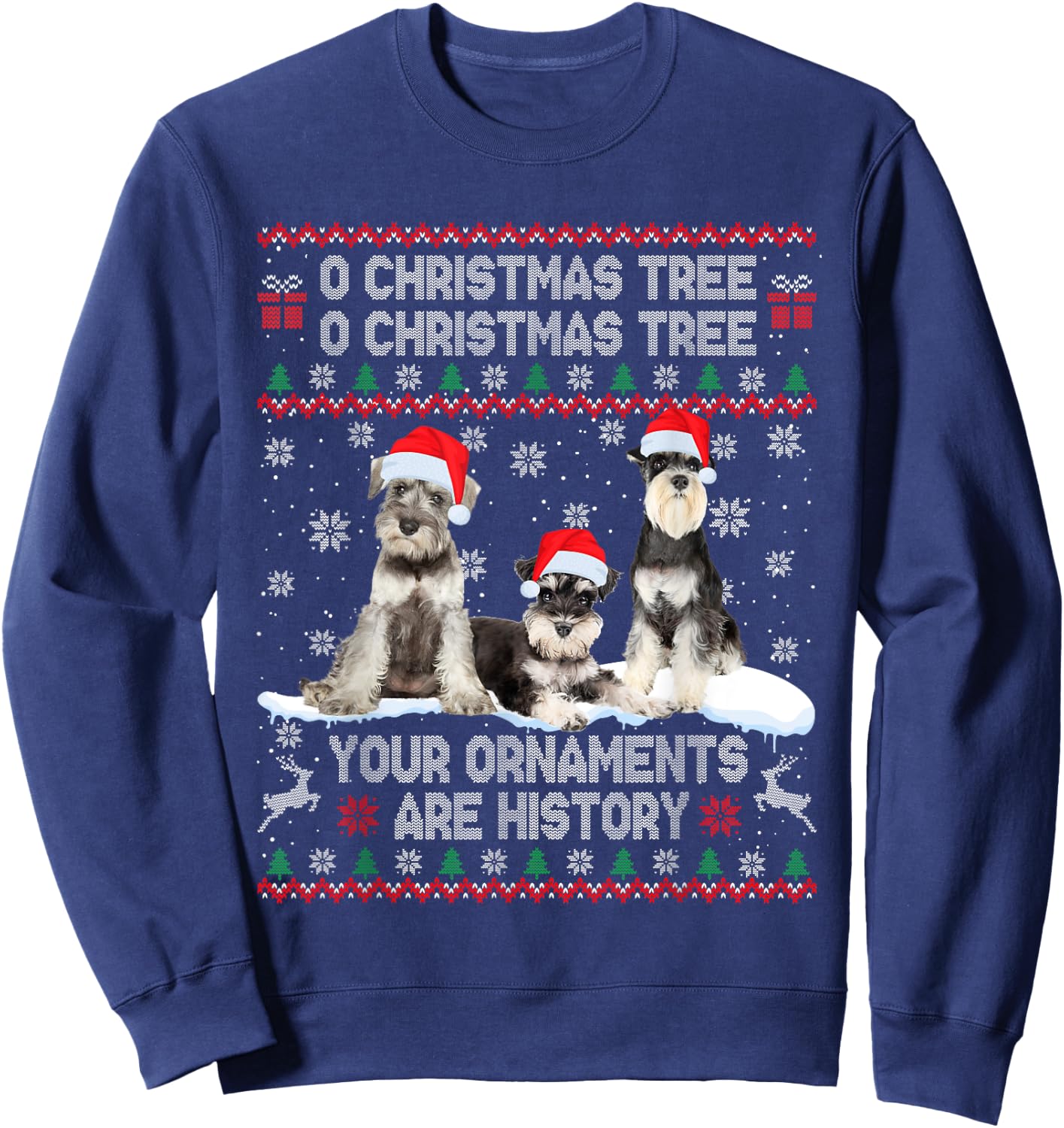 Schnauzer Dog Ugly Sweater Christmas Light Xmas Pajama Sweatshirt - Sweatshirt | Navy