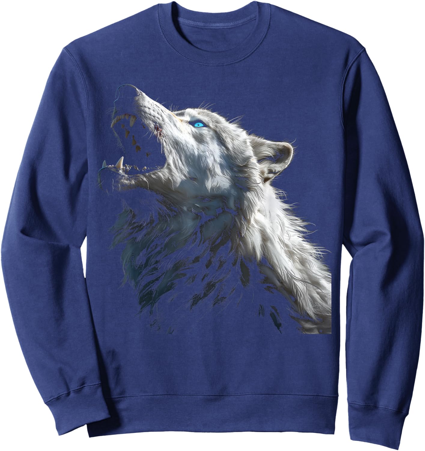 Alpha Wolf Howling at Moon Blue Eyes Graphic Wolf Lover Sweatshirt - Sweatshirt | Navy