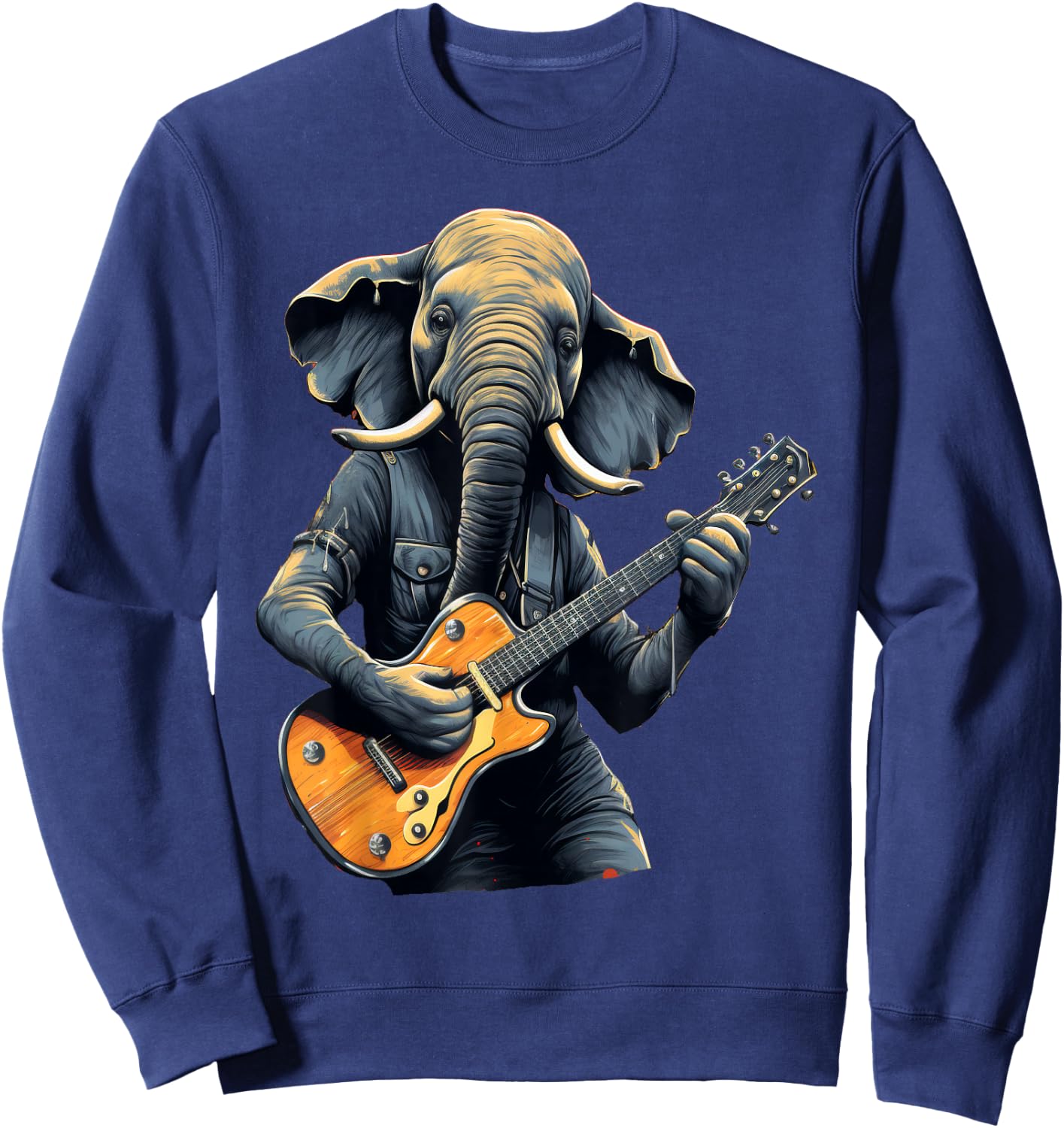 Cute Elephant Playing Guitar Elephants Musician Music Sweatshirt - Sweatshirt | Navy