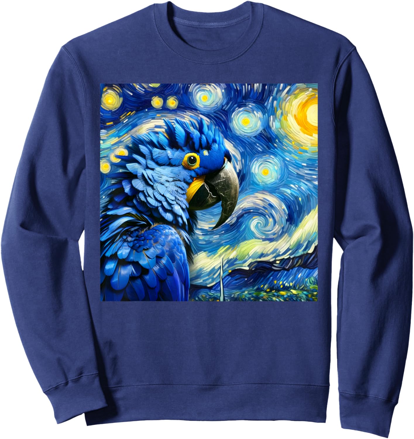 Hyacinth Macaw Parrot Surreal Starry Night Sky Art Van Gogh Sweatshirt - Sweatshirt | Navy