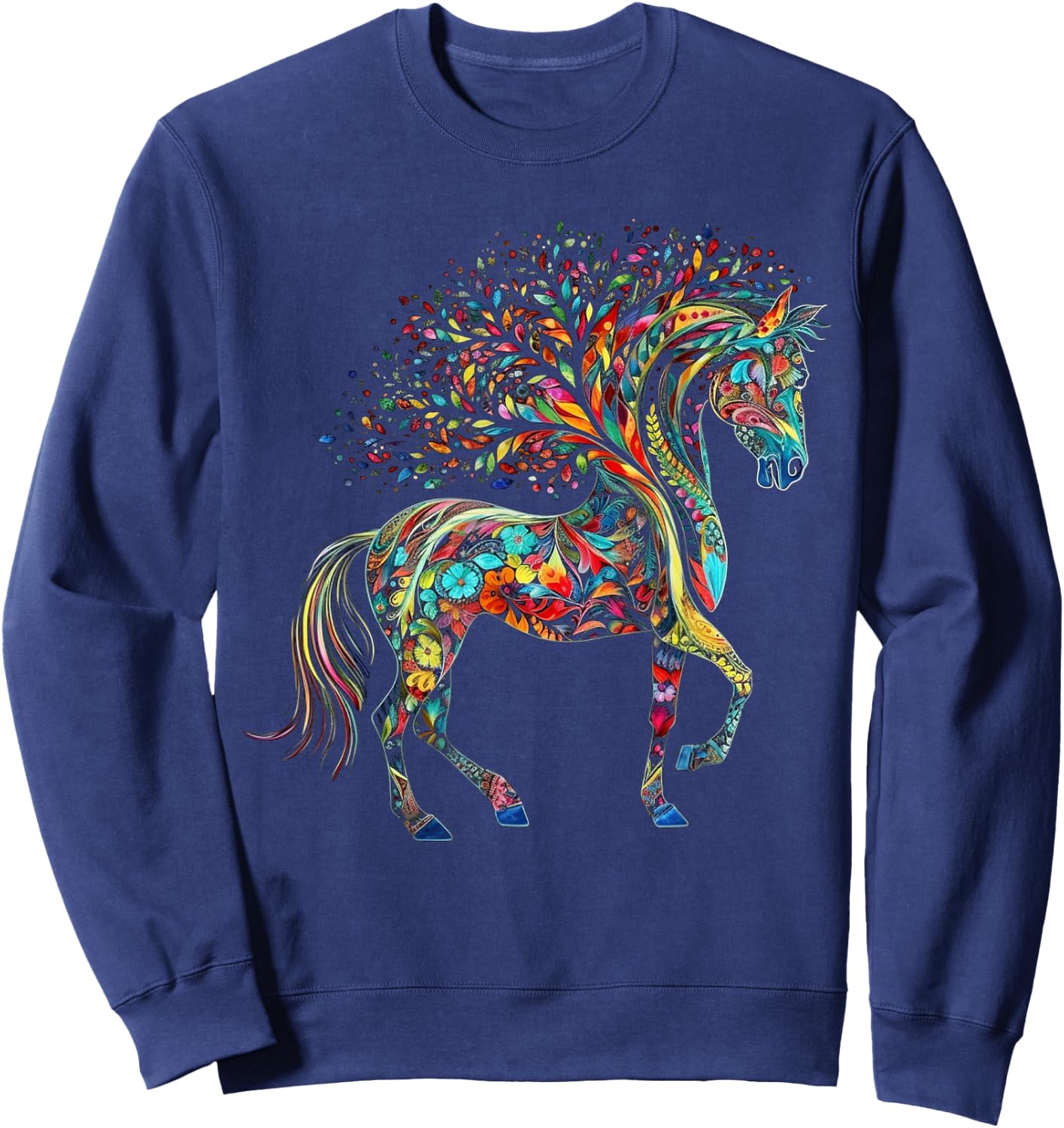 Horse Artwork Tree Colourful Animal Horse Sweatshirt - Sweatshirt | Navy