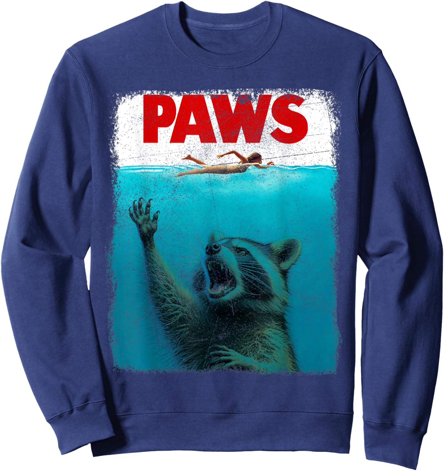 Raccoon Paws Funny Swimming Shark Vintage Retro Humor Sweatshirt - Sweatshirt | Navy