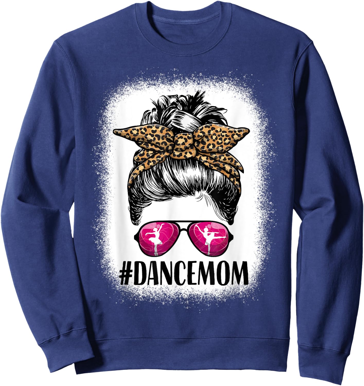 Women Dance Mom Life Messy Bun Leopard Ballet Mom Dance Mom Sweatshirt - Sweatshirt | Navy
