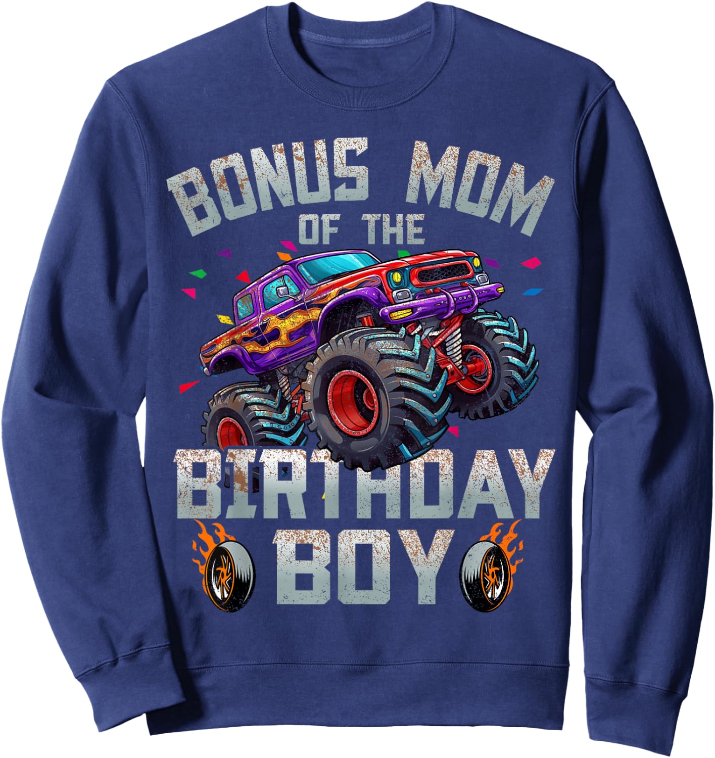Bonus Mom Of The Birthday Boy Monster Truck Family Sweatshirt - Sweatshirt | Navy