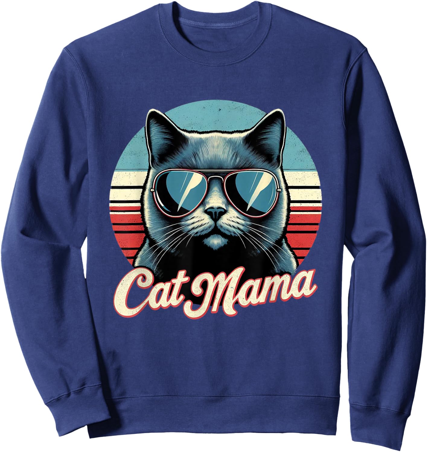Cat Mama Cool Russian Blue Cat Mother's Day Retro Cat Mom Women Girls Kids Sweatshirt - Sweatshirt | Navy