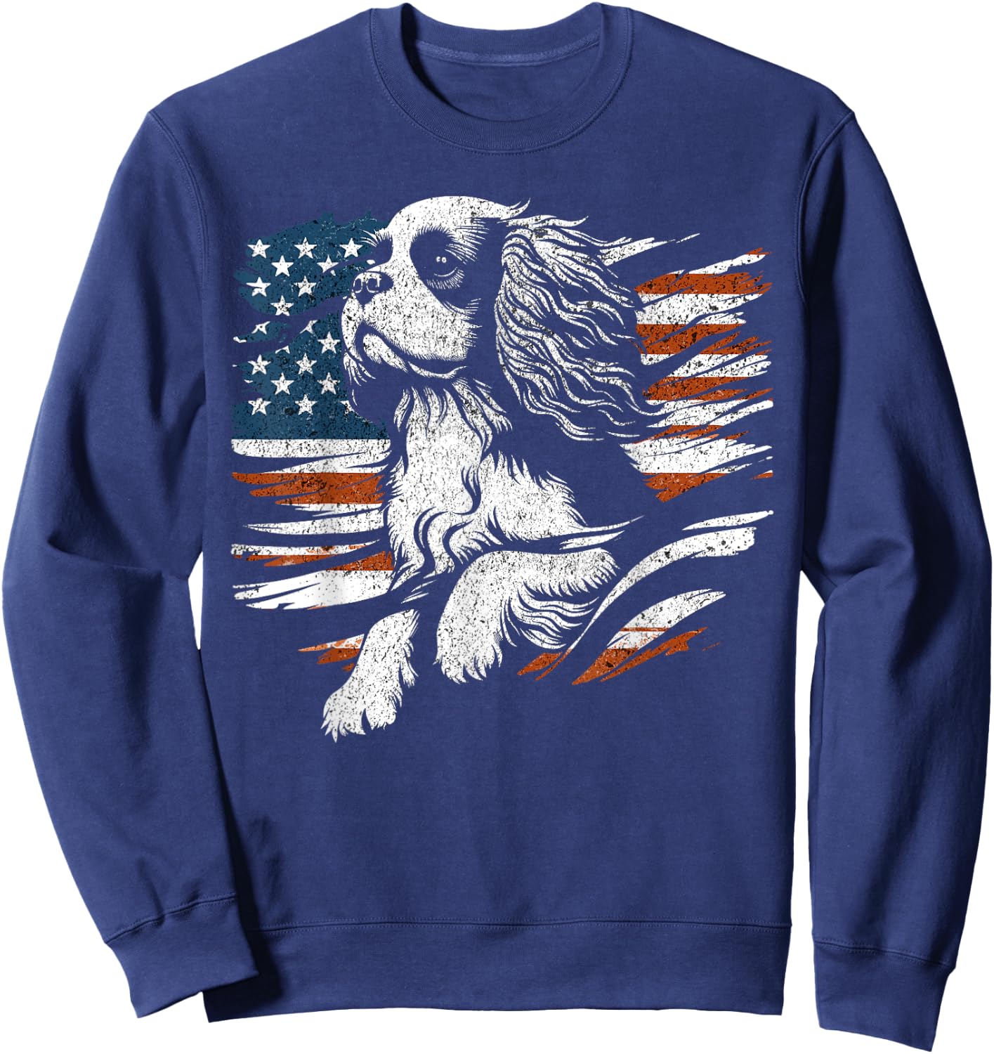 Cavalier King Charles Spaniel American USA Flag 4th of July Women Men Sweatshirt - Sweatshirt | Navy