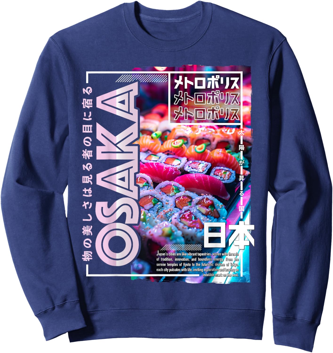 Osaka City 80s Synthwave Sushi Japan Osaka Sweatshirt - Sweatshirt | Navy