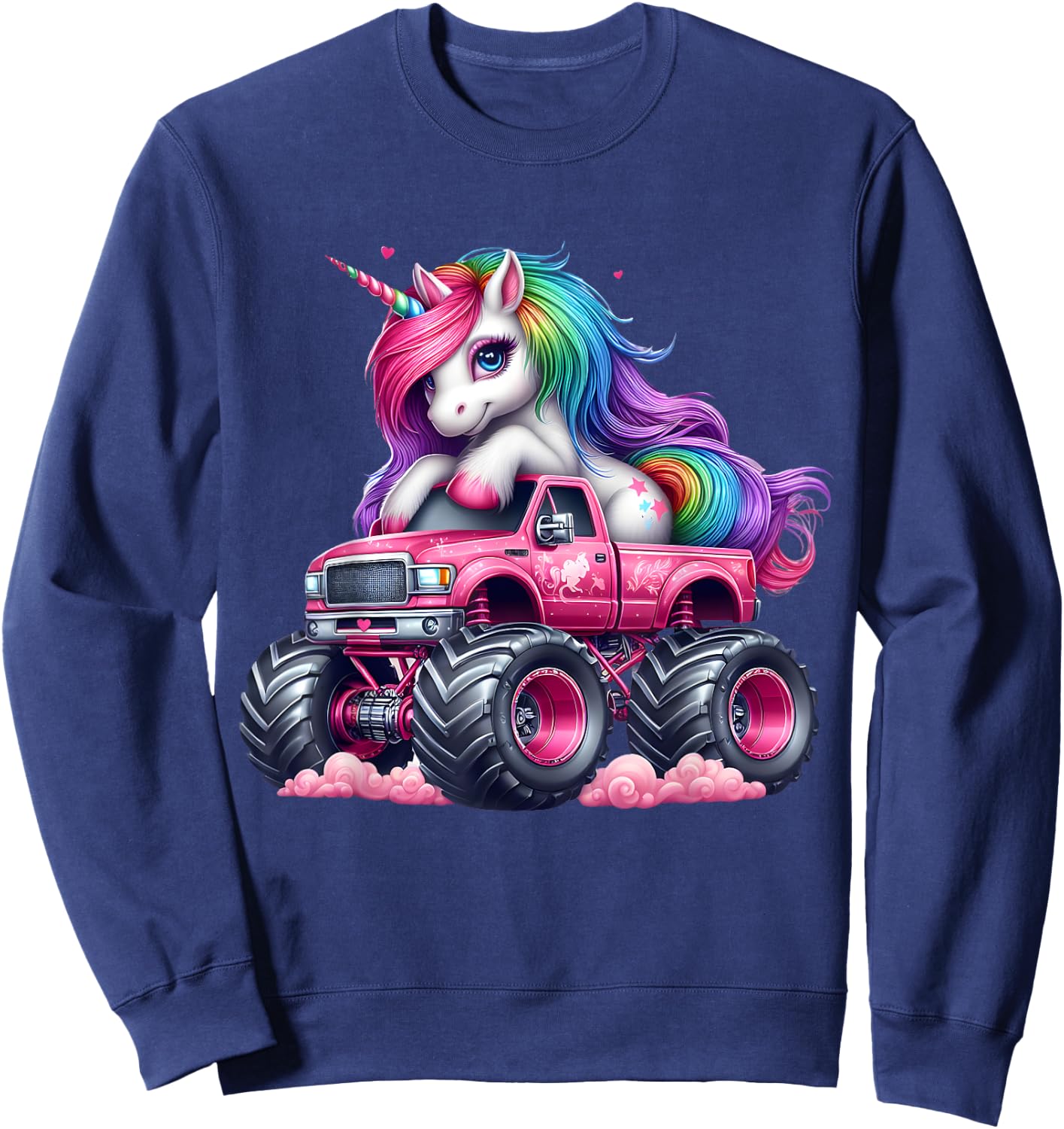 Monster Truck Unicorn Birthday Party Monster Truck Girl Sweatshirt - Sweatshirt | Navy