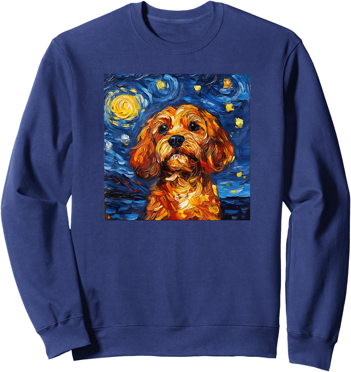 Cute Cavapoo Starry Night Dog Art Sweatshirt - Sweatshirt | Navy