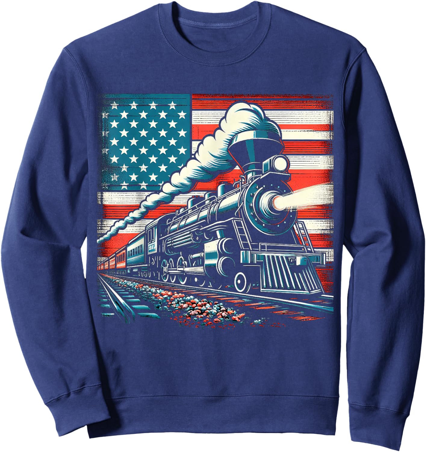 Train With The American Flag 4th of July Women Kids Men Sweatshirt - Sweatshirt | Navy
