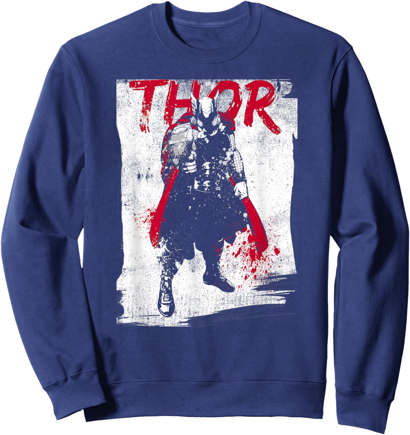 Marvel Avengers Classic Thor Grunge Paint Splatter Poster Sweatshirt - Sweatshirt | Navy