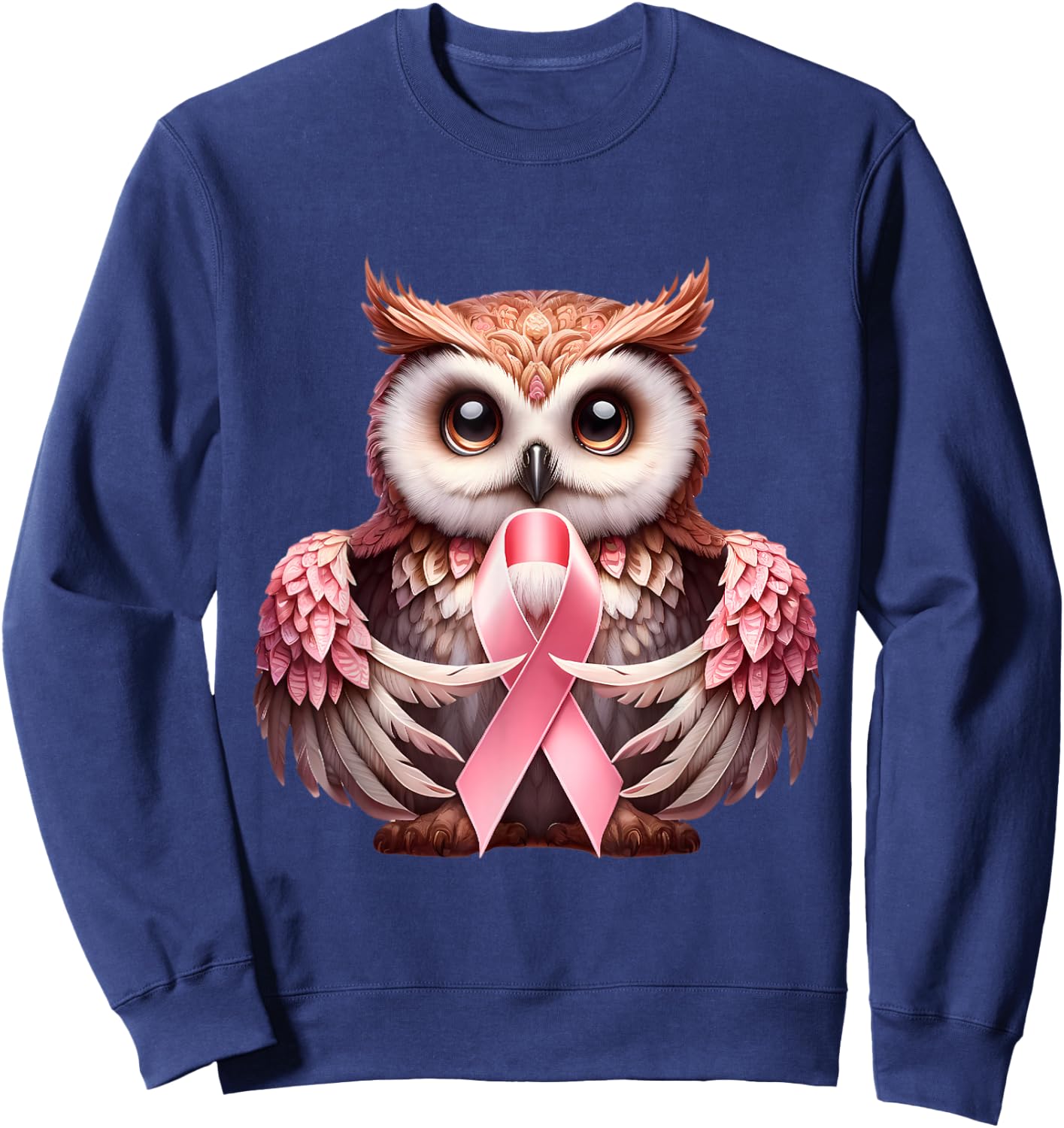Breast Cancer Awareness Cute Owl Pink Ribbon Bird Sweatshirt - Sweatshirt | Navy
