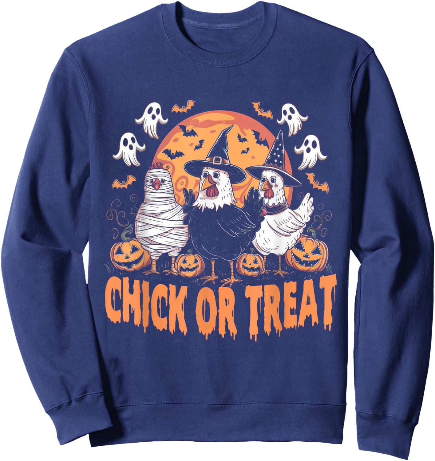 Halloween Spooky Chicken Autumn Chick or Treat Pumpkin Witch Sweatshirt - Sweatshirt | Navy