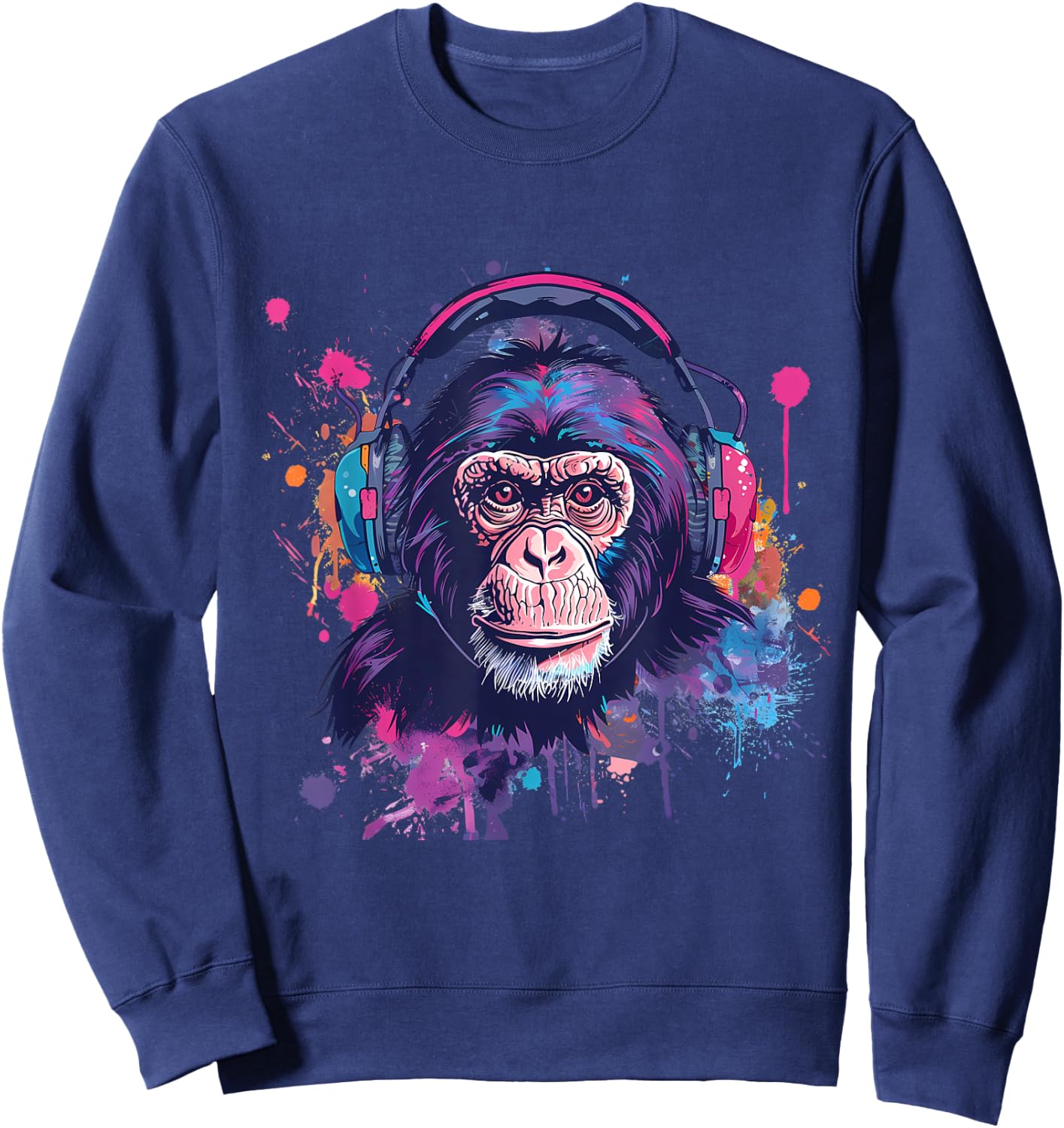 DJ Monkey Splash House Music Beatmaker Music Headphones Sweatshirt - Sweatshirt | Navy