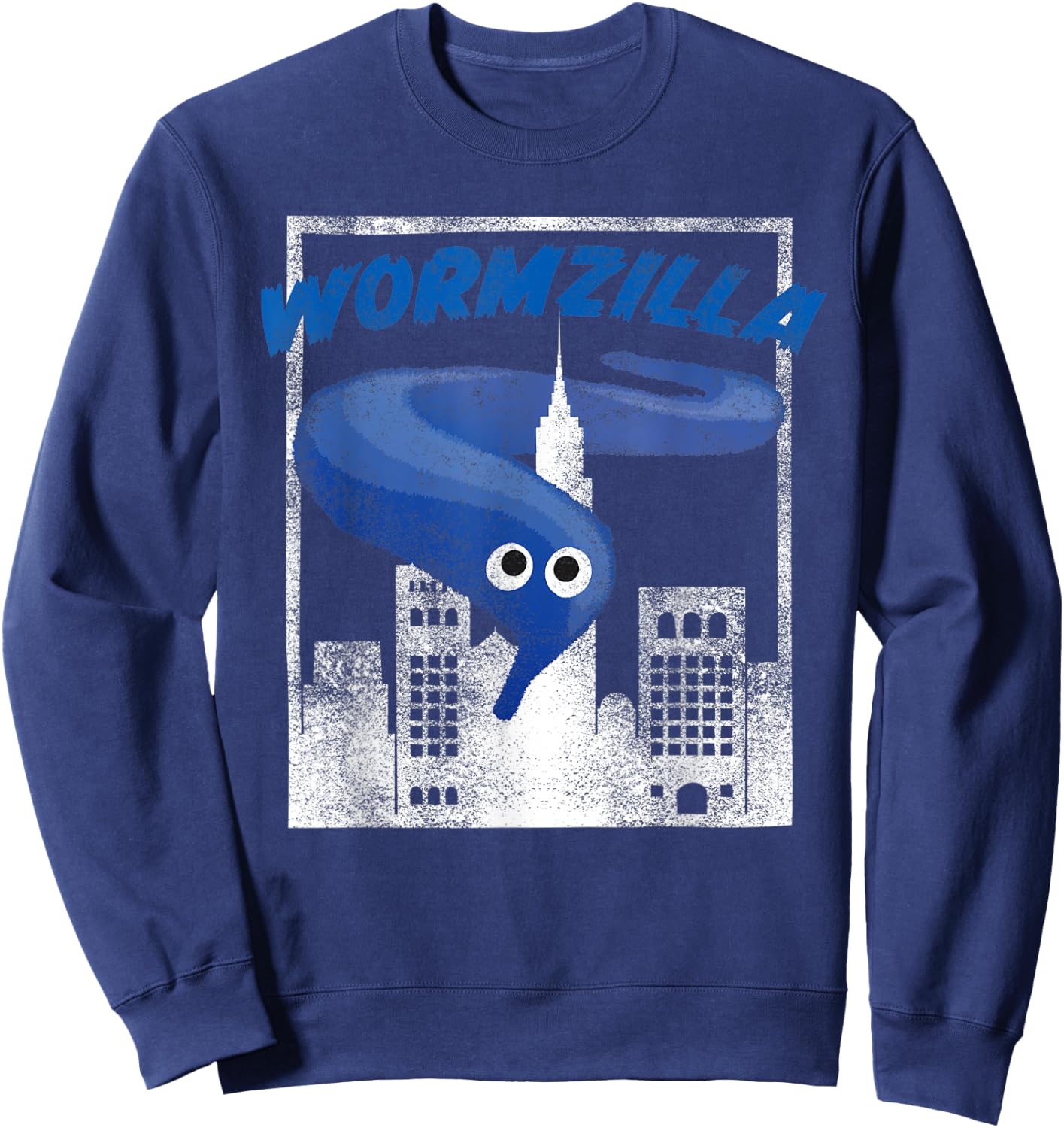 Worm On A String Meme Blue Wormzilla Retro Japanese Style Sweatshirt - Sweatshirt | Navy