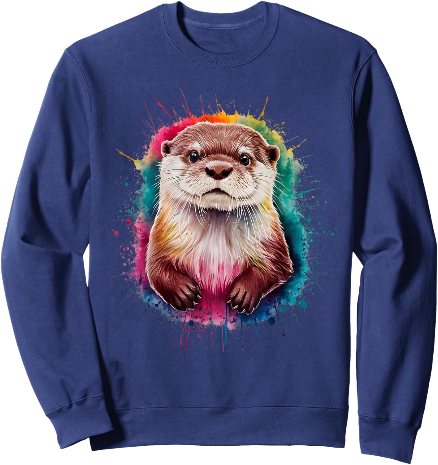 Otter Men Woman Colorful Watercolor Otter Sweatshirt - Sweatshirt | Navy