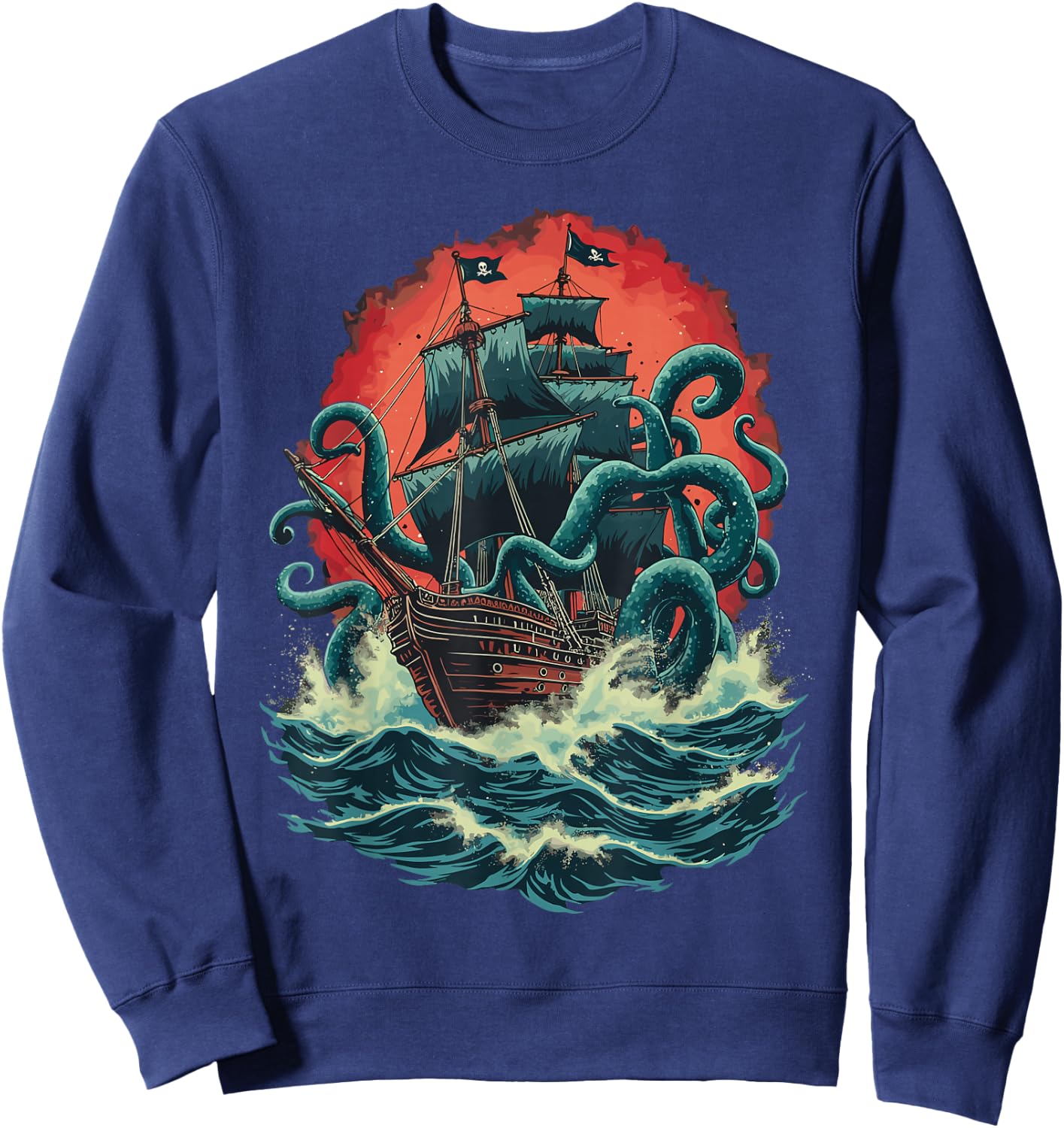 Pirate Ship Kraken Ocean Battle Giant Octopus Sea Monster Sweatshirt - Sweatshirt | Navy