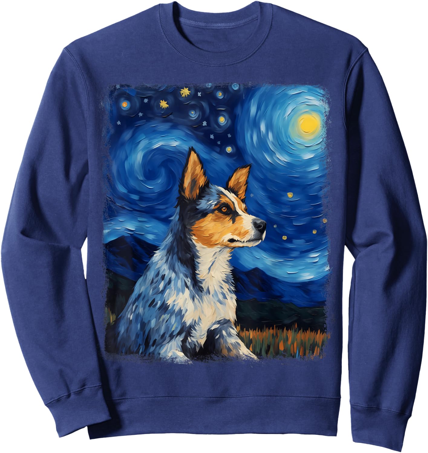 Australian Cattle Dog Dog Starry Night Painting Sweatshirt - Sweatshirt | Navy