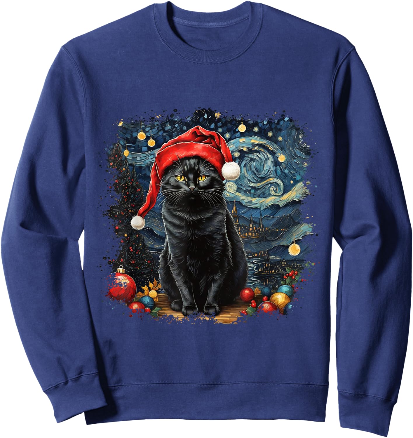 Cat , Starry Night Cat, Cat Shirt, Van Gogh Cat Sweatshirt - Sweatshirt | Navy