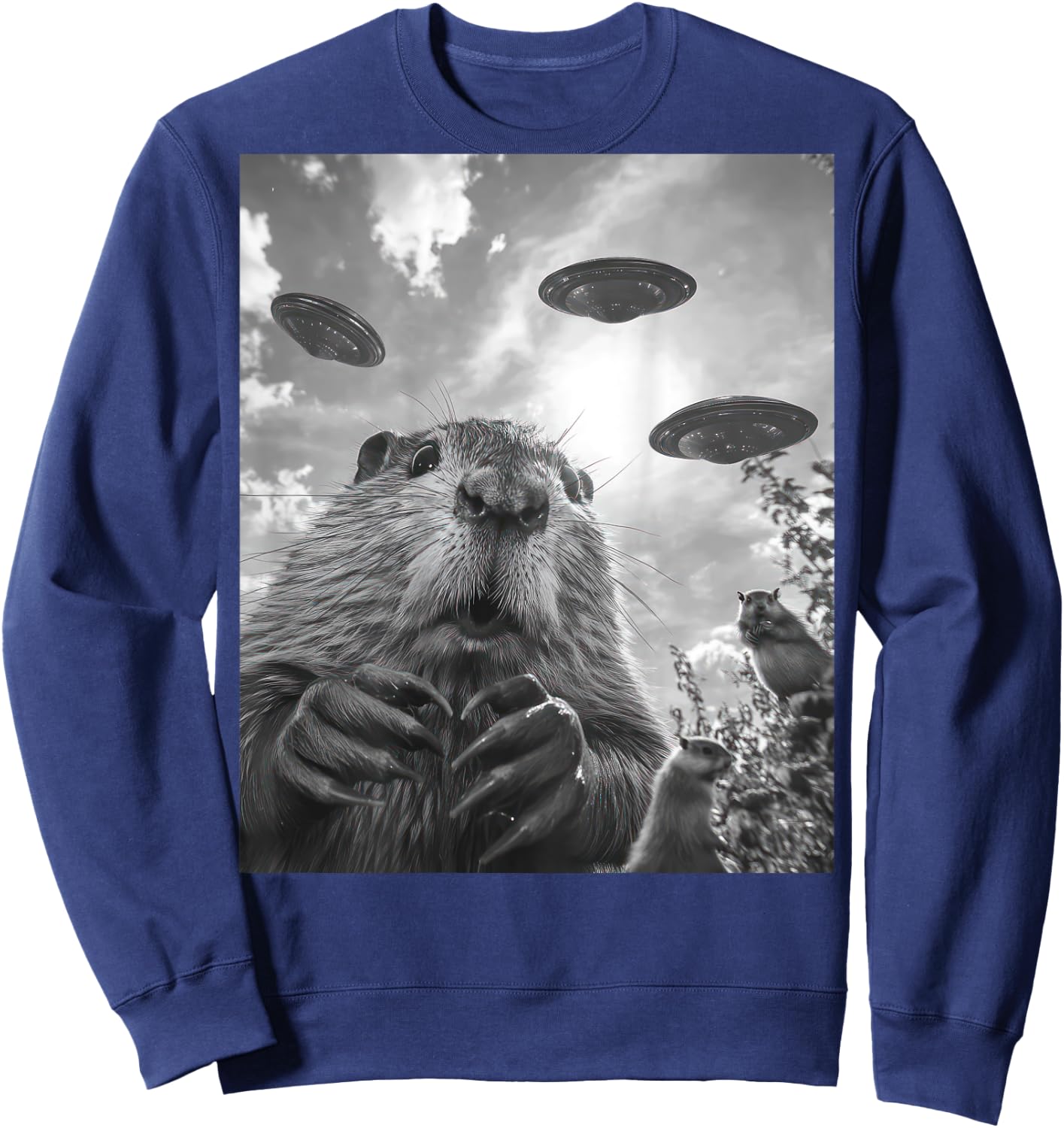 Funny graphic Capybara UFO Alien Funny weird Graphic Sweatshirt - Sweatshirt | Navy