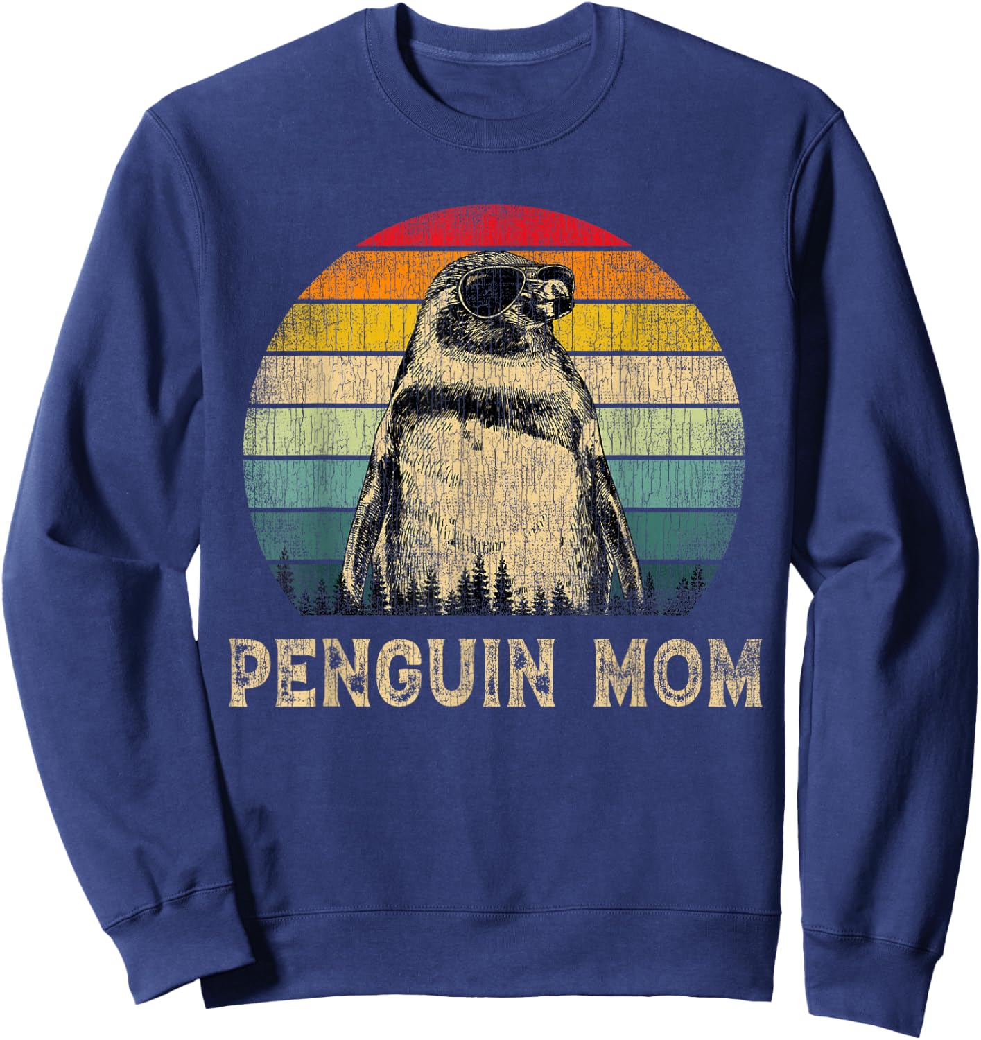 Vintage Penguin Mom Penguin Lovers Mommy Mother's Day Sweatshirt - Sweatshirt | Navy