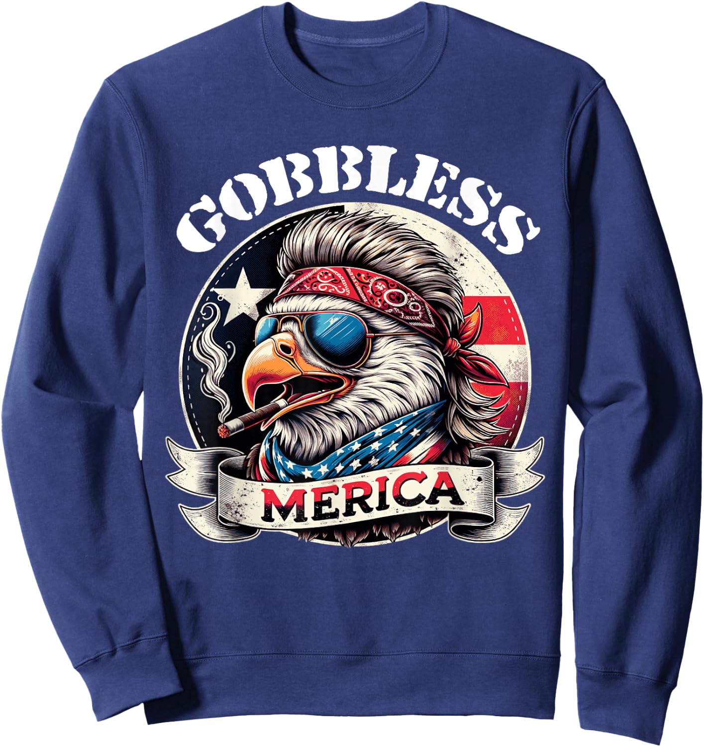 GOBBLESS Merica Patriotic Eagle Mullet American Hoss flag Women Men Sweatshirt - Sweatshirt | Navy