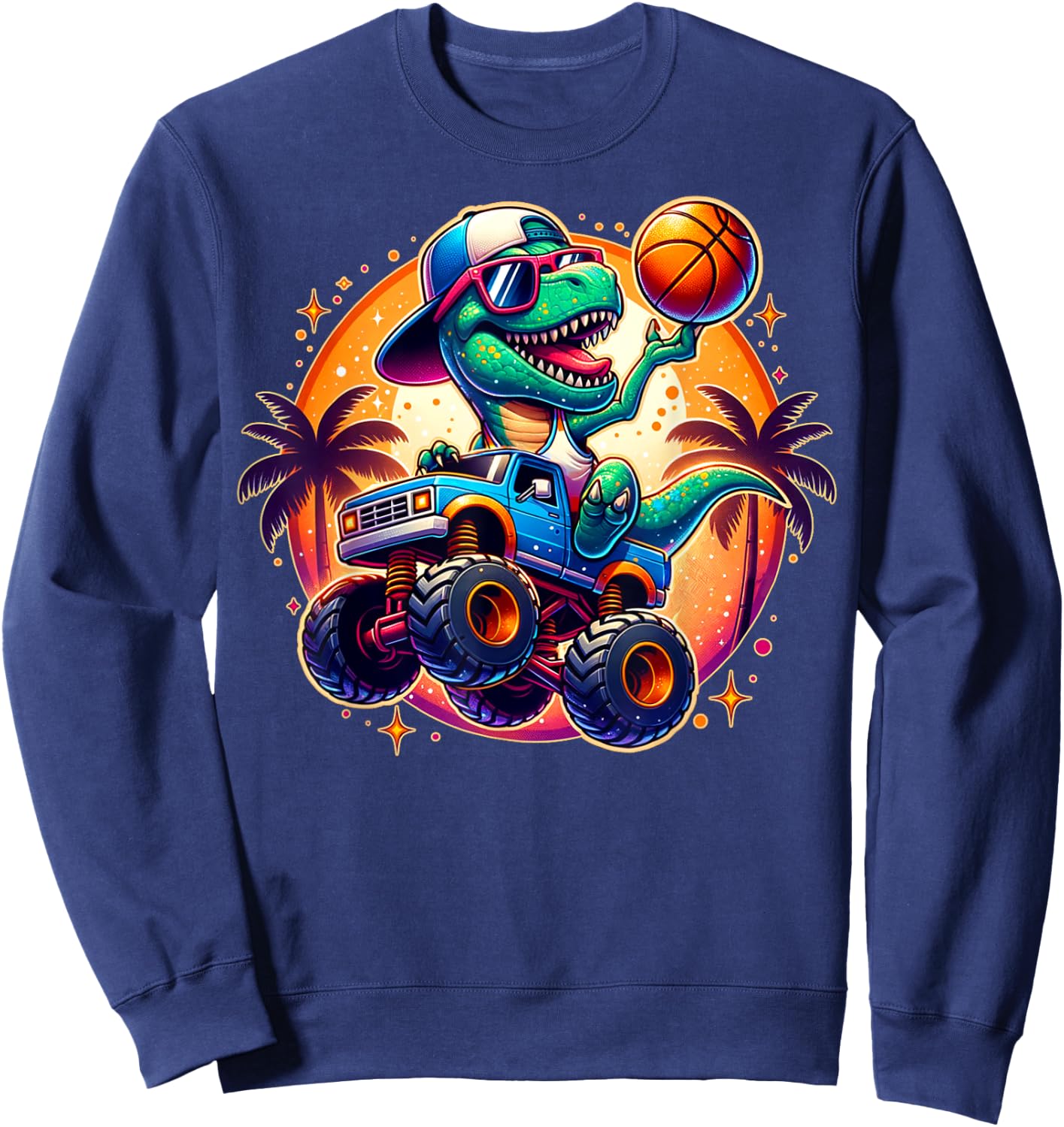 Funny T-rex Dinosaur Basketball Player Kids Toddlers Youth Sweatshirt - Sweatshirt | Navy