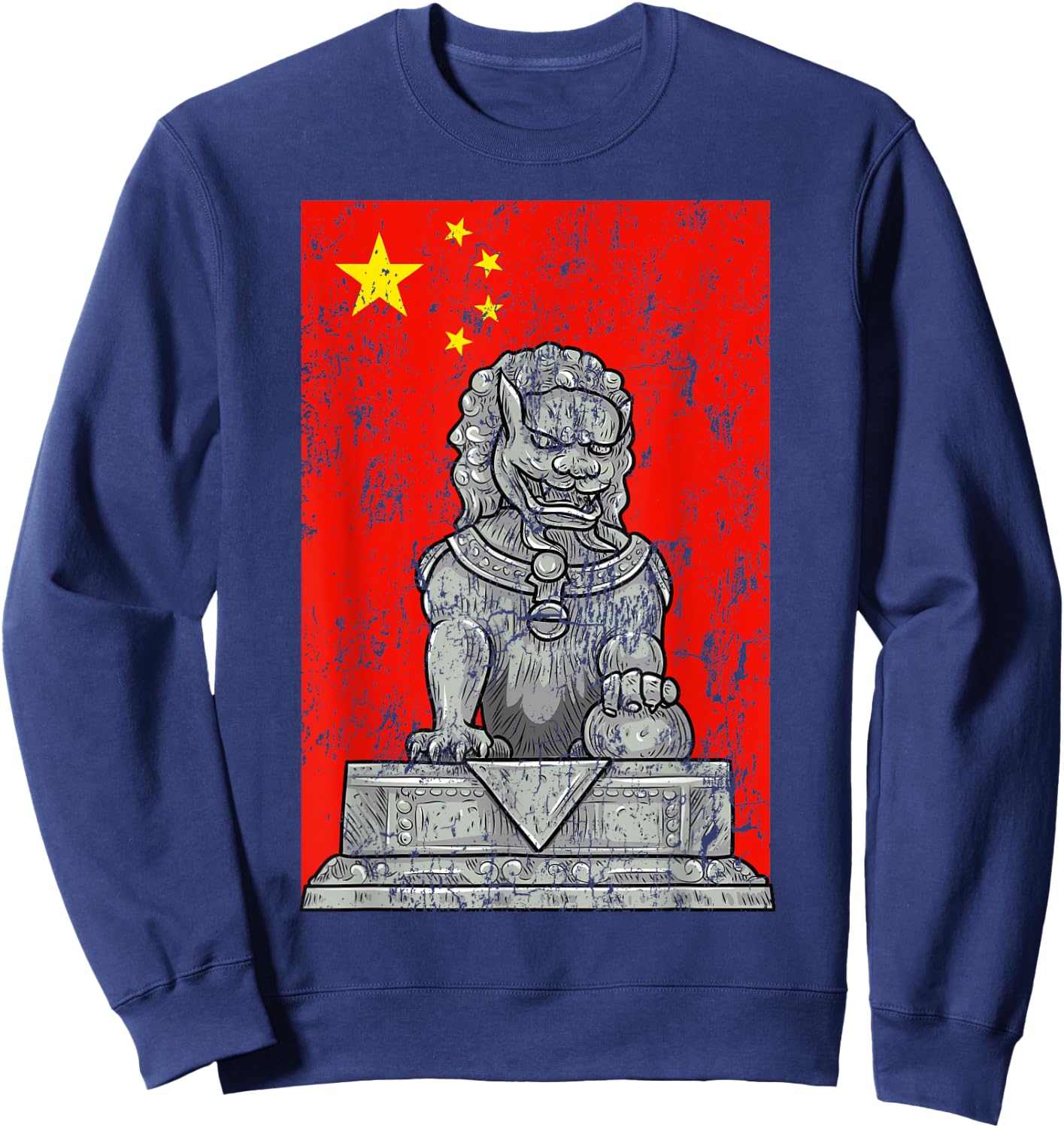 Chinese Flag China Lion Guard Beijing Distressed Sweatshirt - Sweatshirt | Navy