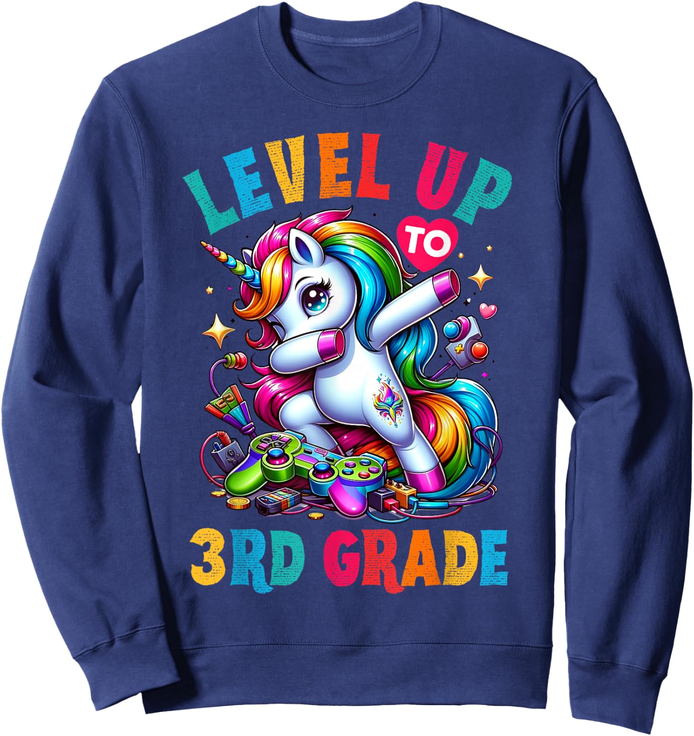 Unicorn video games back to School 3rd grade Girls Level up Sweatshirt - Sweatshirt | Navy