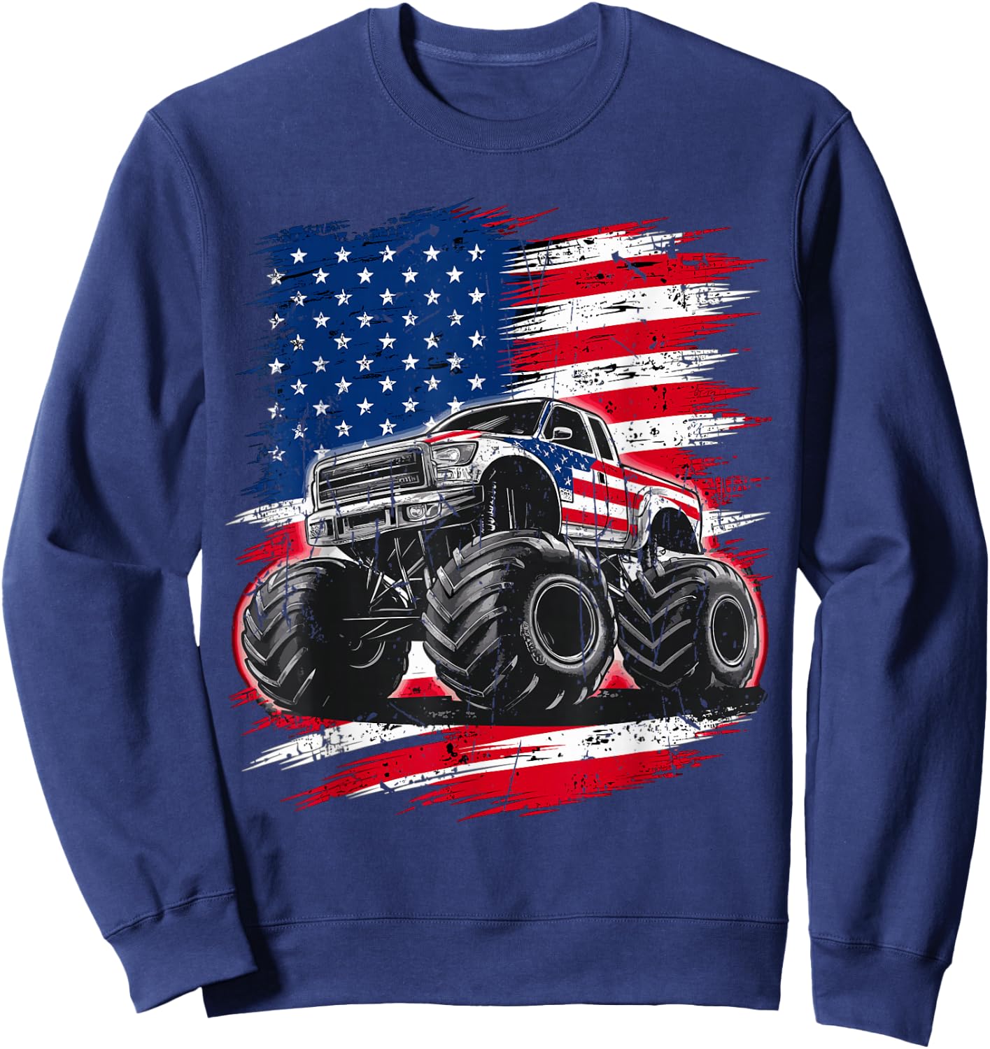 Monster Truck USA Flag American Sweatshirt - Sweatshirt | Navy