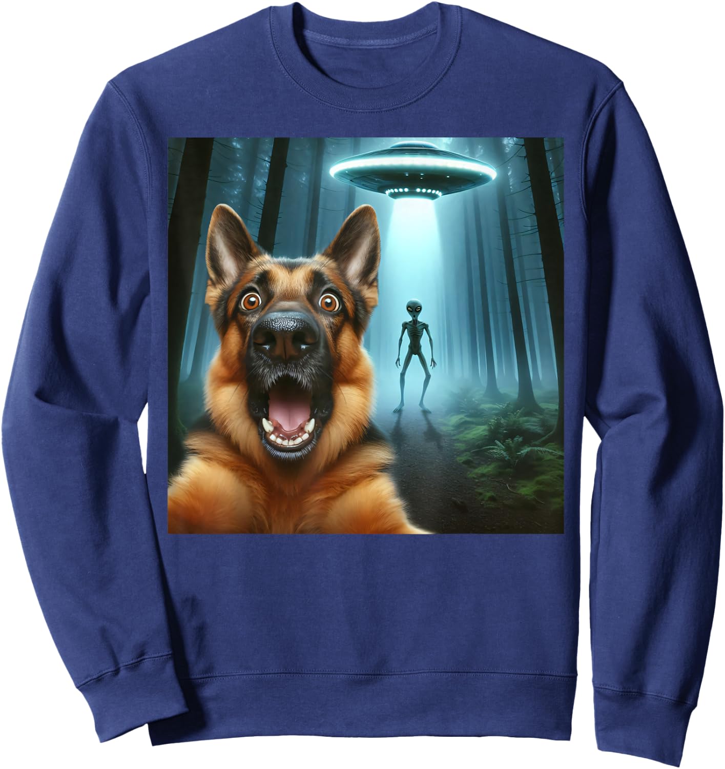 German shepherd Selfie alien UFO funny German shepherd mom Sweatshirt - Sweatshirt | Navy