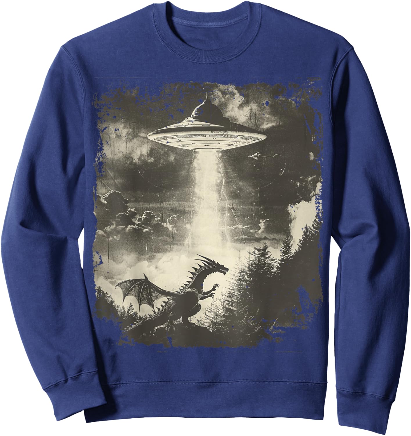 Fantasy Dragon Retro Art Sci-Fi Alien Ufo Sweatshirt - Sweatshirt | Navy