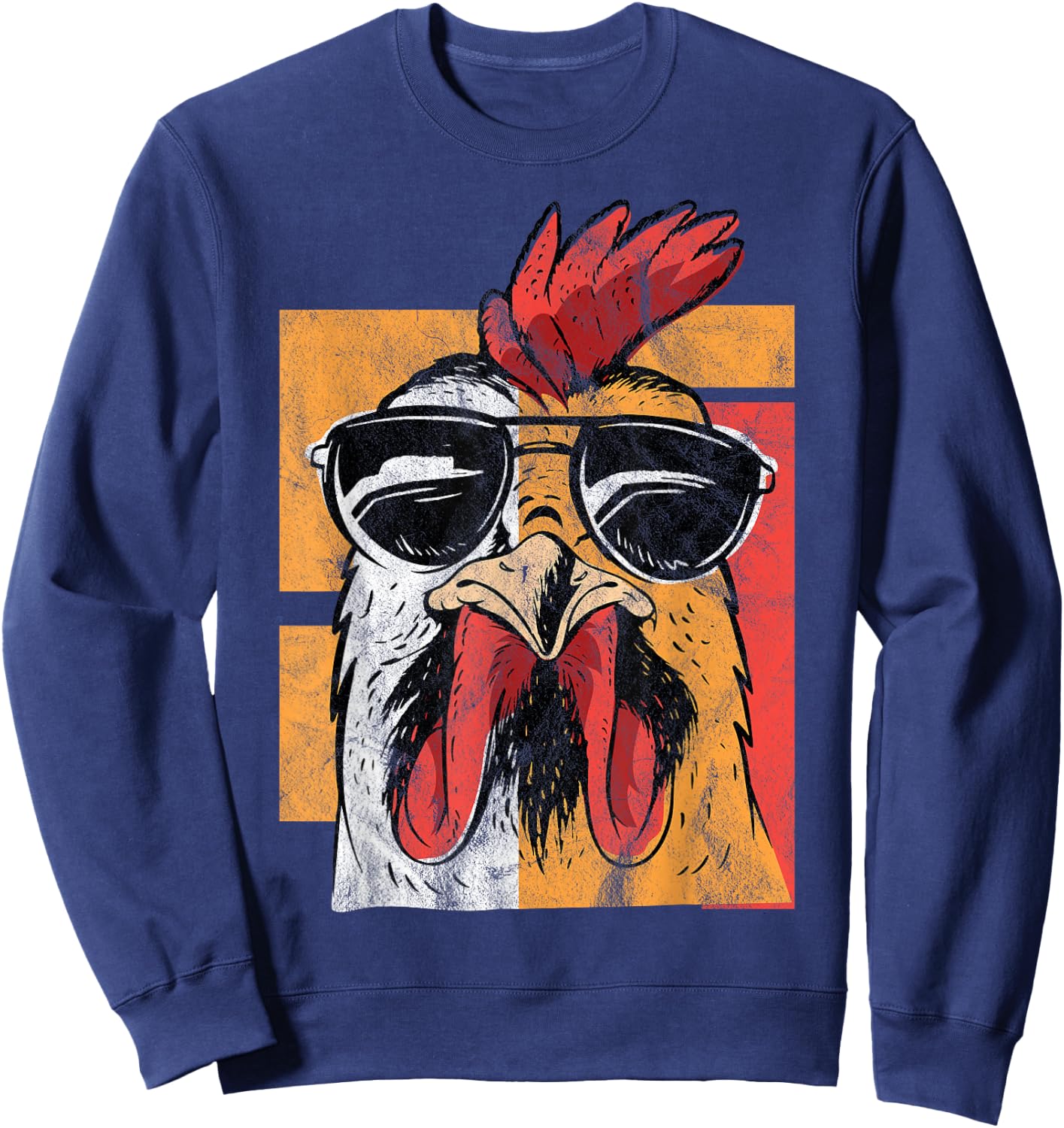 Cool Rooster Wearing Sunglasses Retro Vintage Chicken Sweatshirt - Sweatshirt | Navy